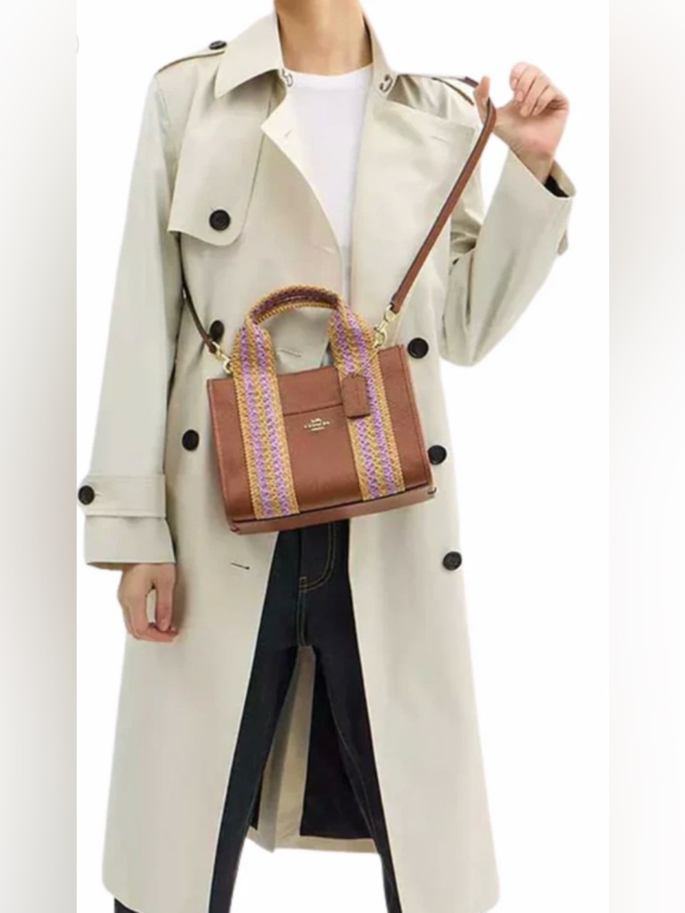 COACH Smith 24 Tote Pebble Leather w/Straw-Webbed Trim Crossbody/Satchel NWT - Picture 10 of 11